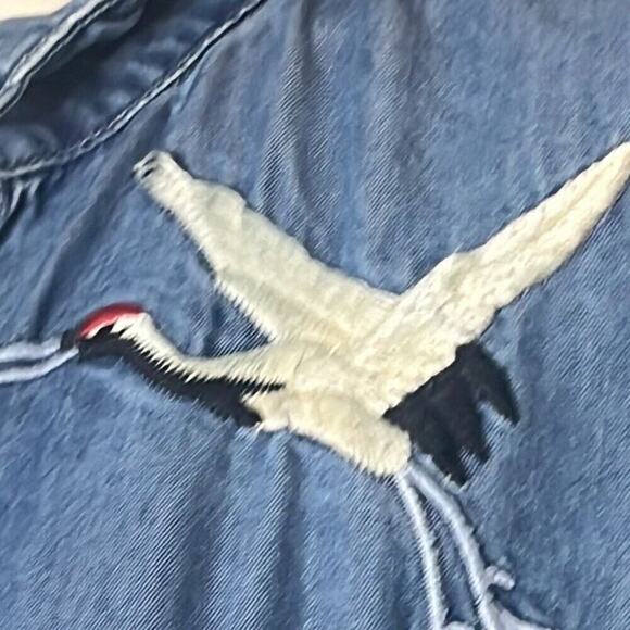 The Kooples Jeans Women's Blue Bird Embroidered Chambray‎ Open Back Romper Large - Picture 7 of 12